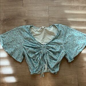Floral Blue Bell Sleeve Top